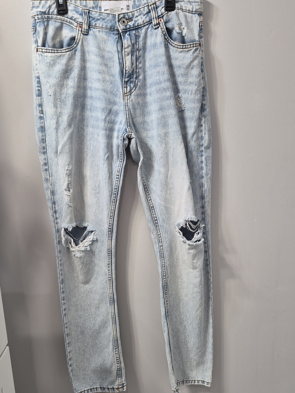 Men’s Light Wash Distressed Ripped Skinny Jeans Size 34x32